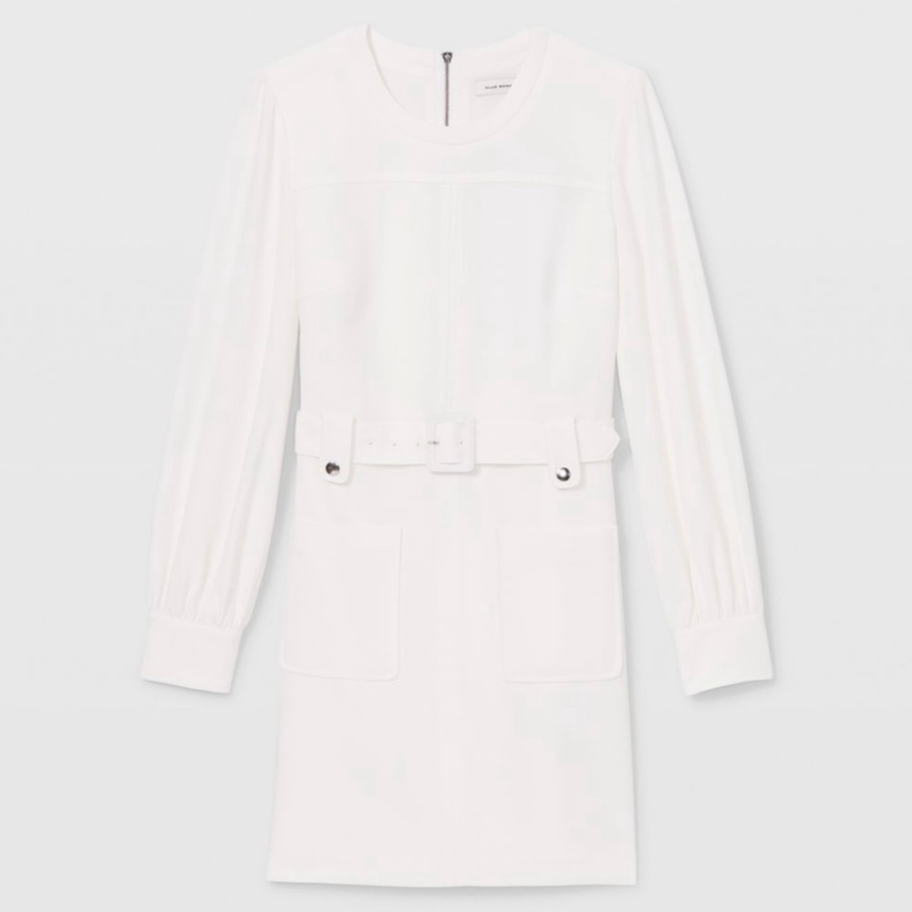 Club Monaco White Long Sleeve Belted Pocket dress